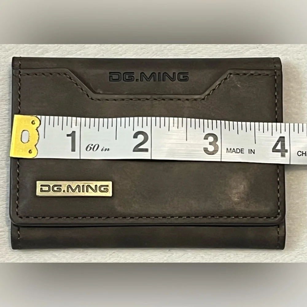 DG.MING Brown Leather Tri-Fold Magnetic Wallet