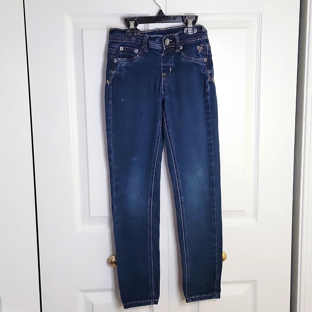 Justice Girls Premium Denim Jeans Straight Leg Snap Closure Dark Wash Blue 8R