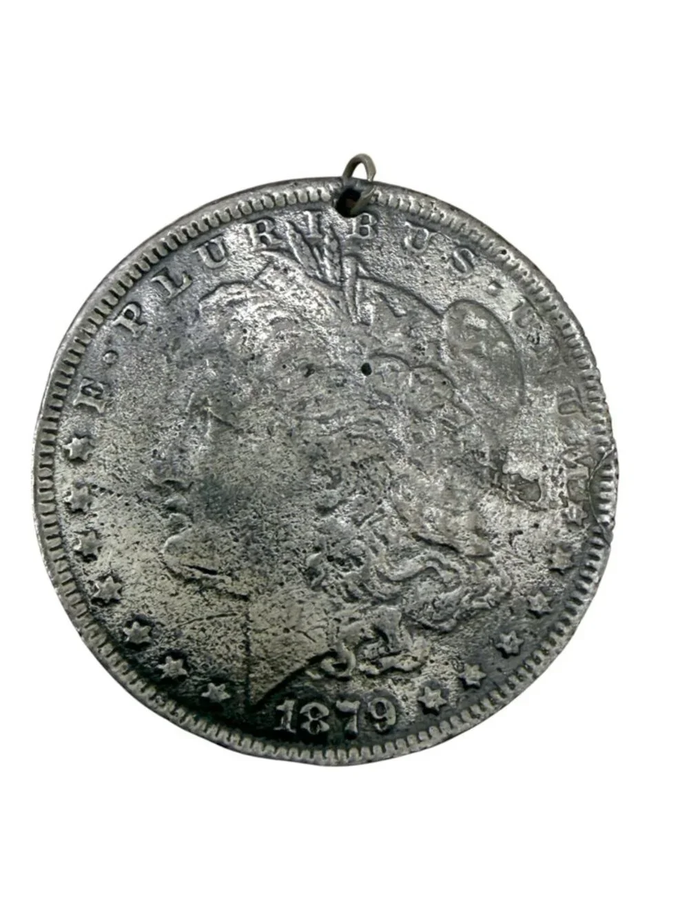 Vintage Coin Style Pendant Silvertone Reproduction Morgan Dollar Medallion Large