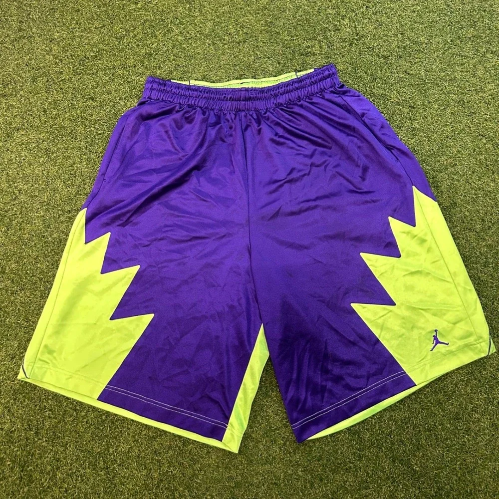 Jordan Mens XL Basketball Shorts Purple Neon Green Jumpman Geometric Athletic