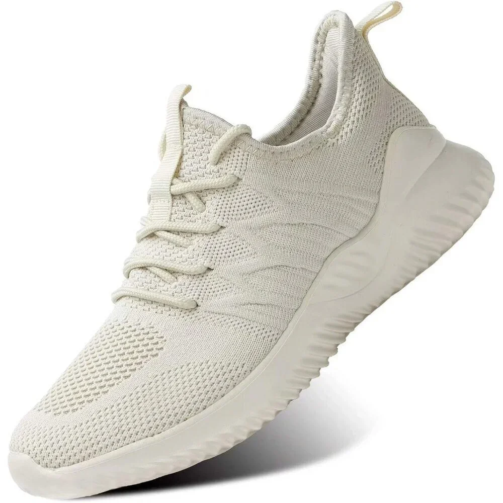 Women's Ladies Walking Running Shoes Slip On Lightweight Tennis Sneakers Beige