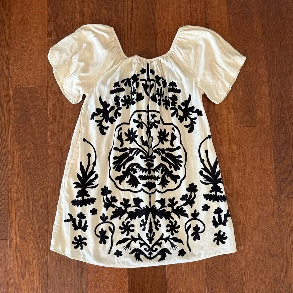 Free People Fiona Embroidered Mini Dress Ivory Combo size XS