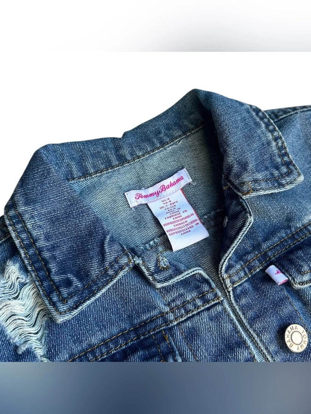 Tommy Bahama Size 8 Girls distressed medium blue denim jean jacket