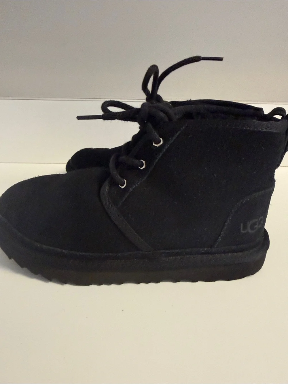 UGG Kids Black Suede Lace-Up Ankle Boots