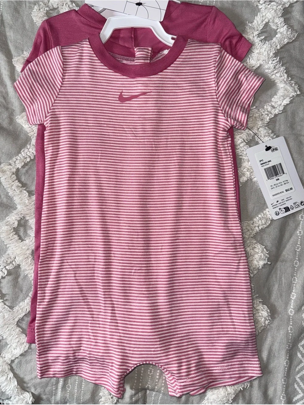Nike Girls' Pink Striped Short-Sleeve Romper - 2 pack