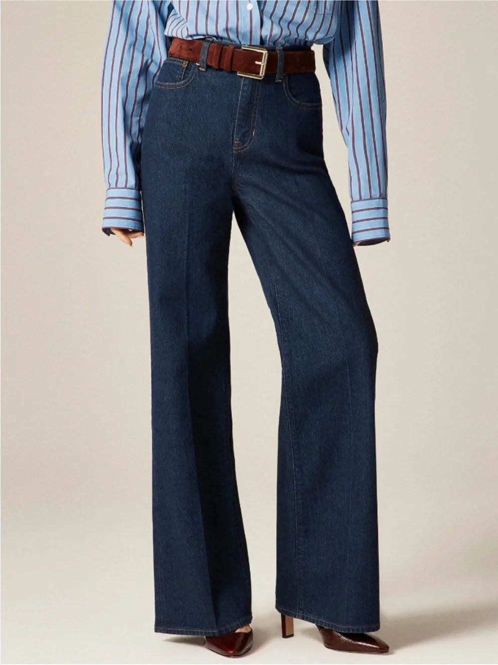 J. Crew Denim Trouser Wide Leg Jean Size 27 Rinse Wash High Ride Semi-Stretch