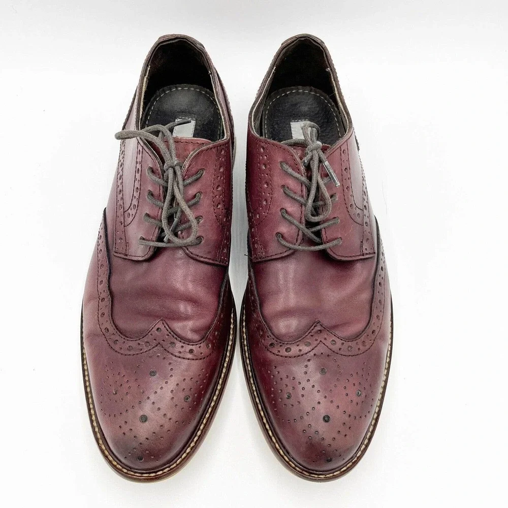 Joseph Abboud Wingtip‎ Oxfords Burgundy Brown Leather Full Brogue Classic
