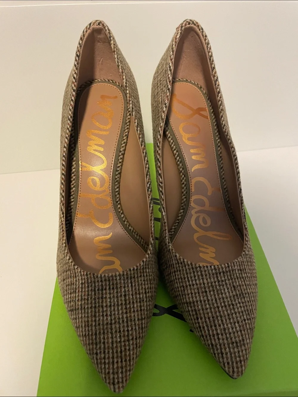 Sam Edelman Brown Houndstooth Pointed-Toe Heels