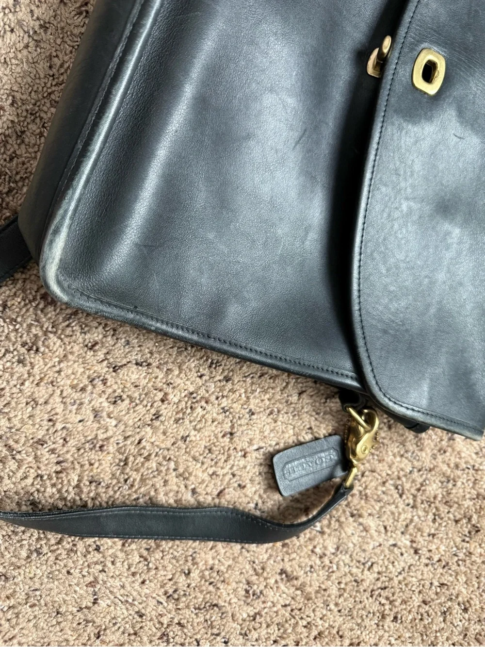 Black Leather Men's Briefcase with Gold Hardware