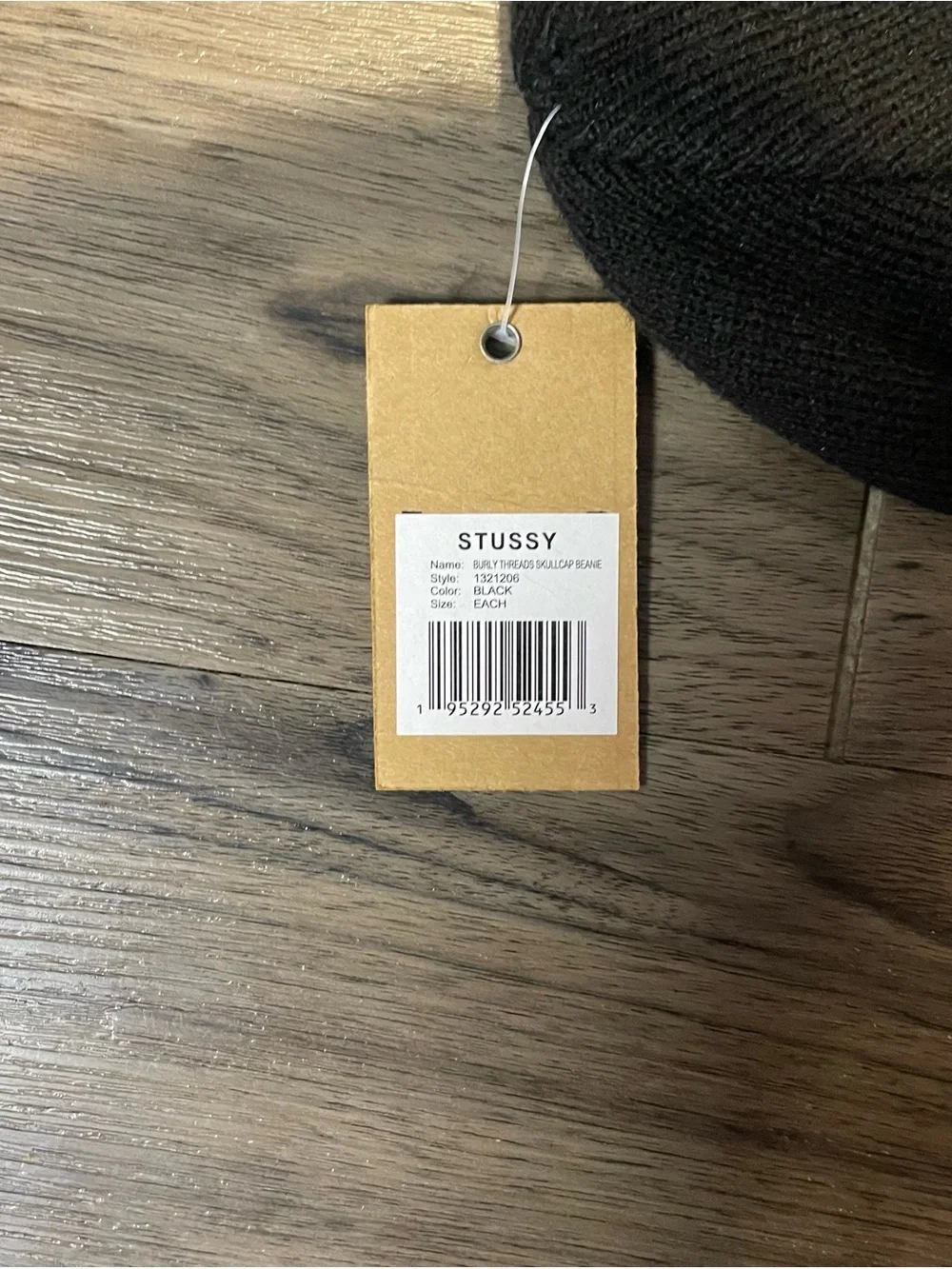 Stussy Black Beanie with Blue-Outlined Purple Logo