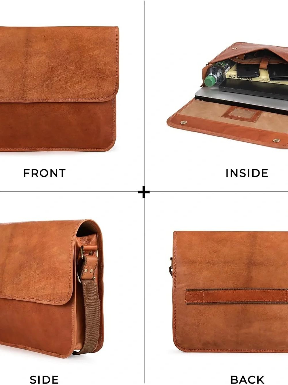 Men's Vin Leather Berliner  Messenger Bag in Cognac Brown - Classic Urban Carry