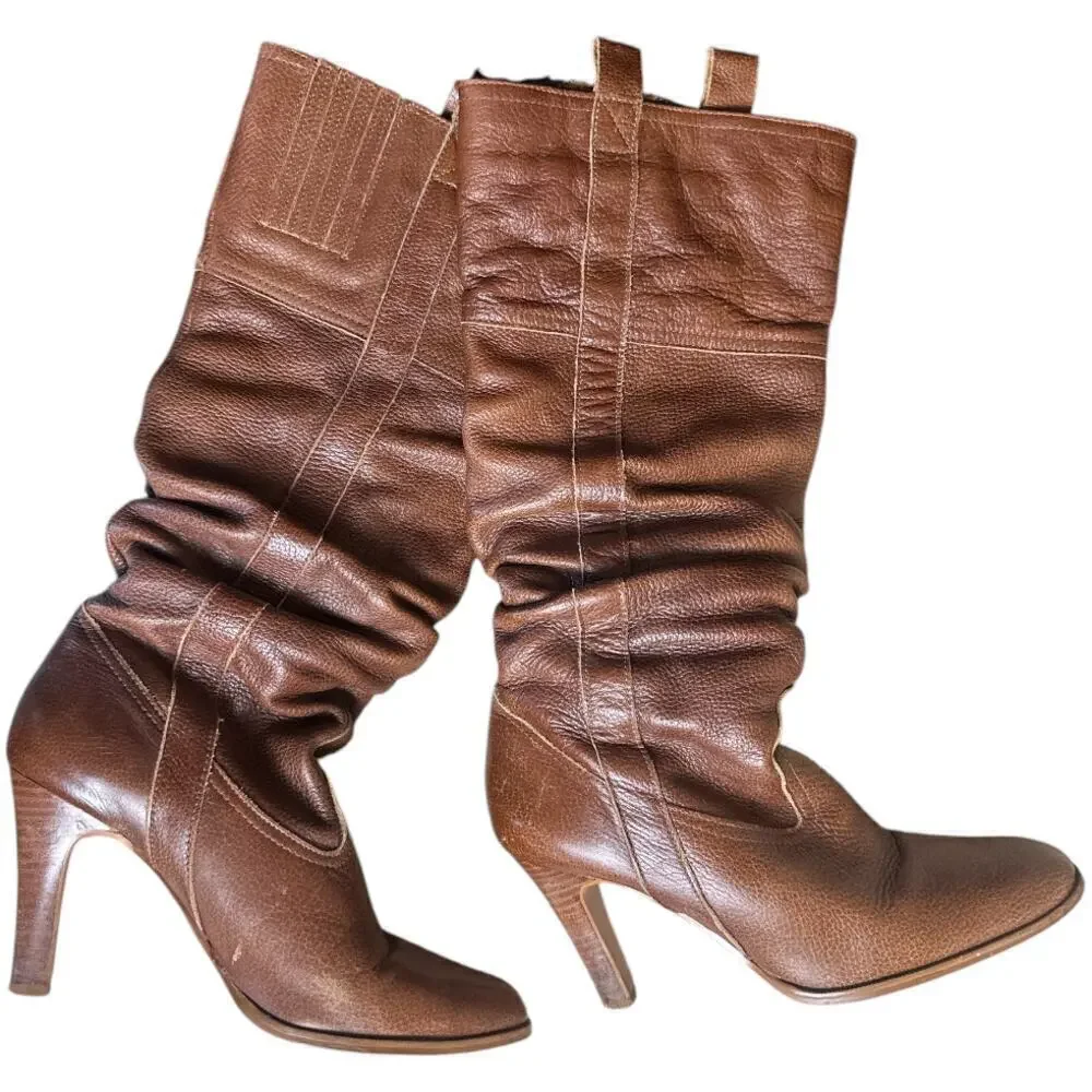 Matisse Brown Cognac Leather Heel Tall Boots Women's Size 8