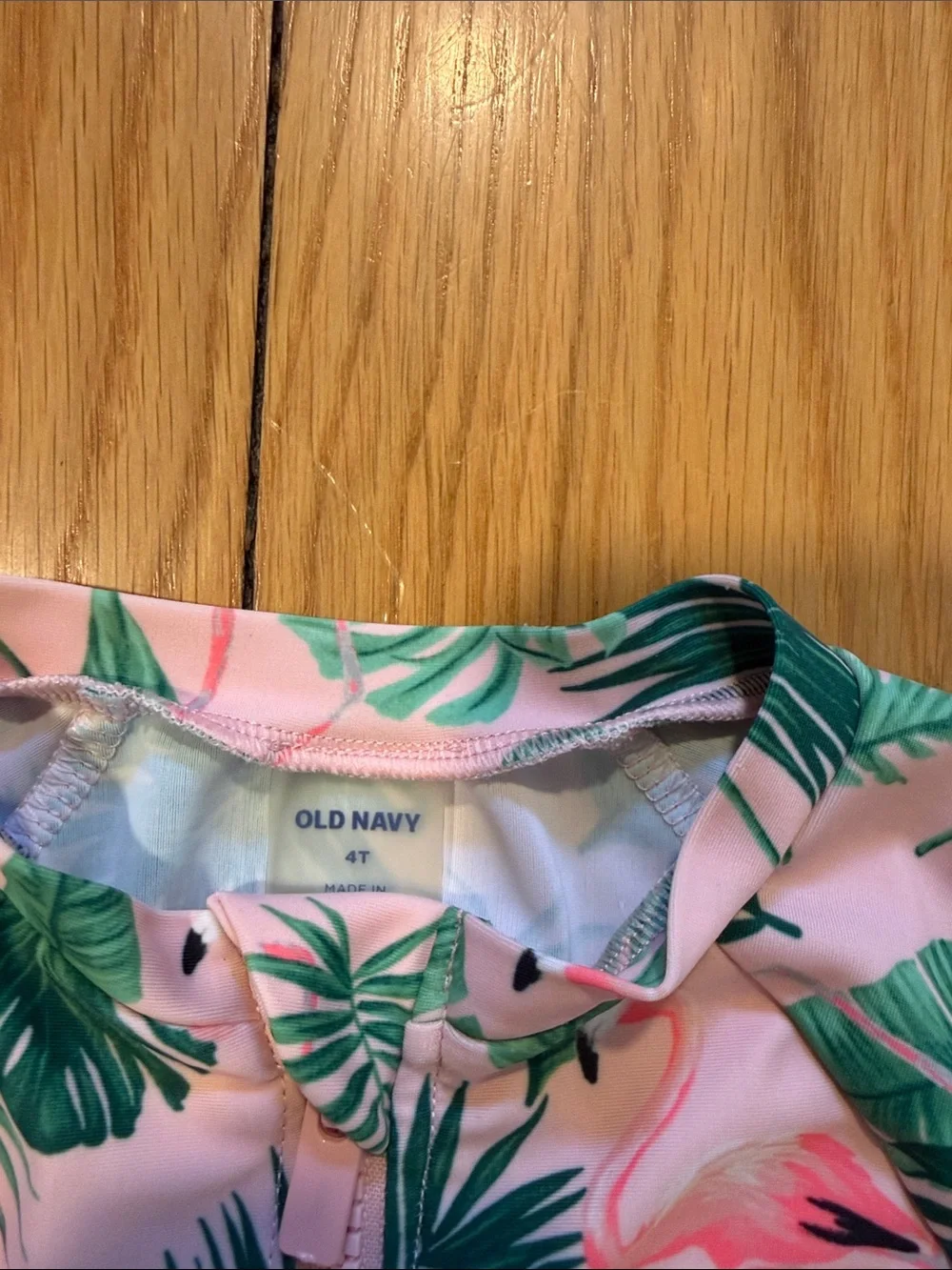 Old Navy Girls' Pink Flamingo & Green Palm Long Sleeve Rashguard
