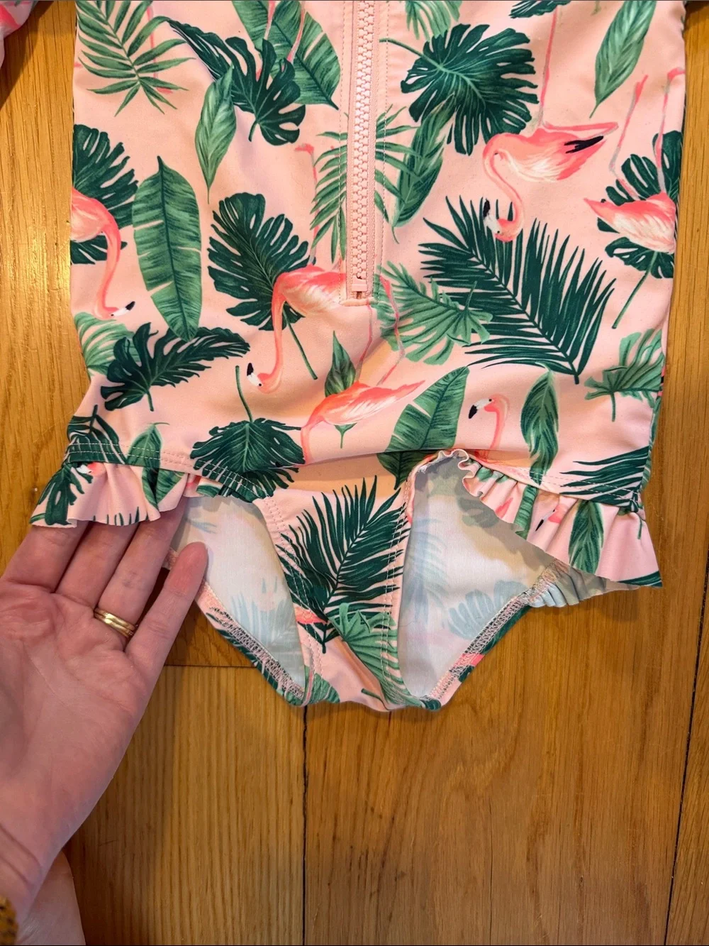 Old Navy Girls' Pink Flamingo & Green Palm Long Sleeve Rashguard