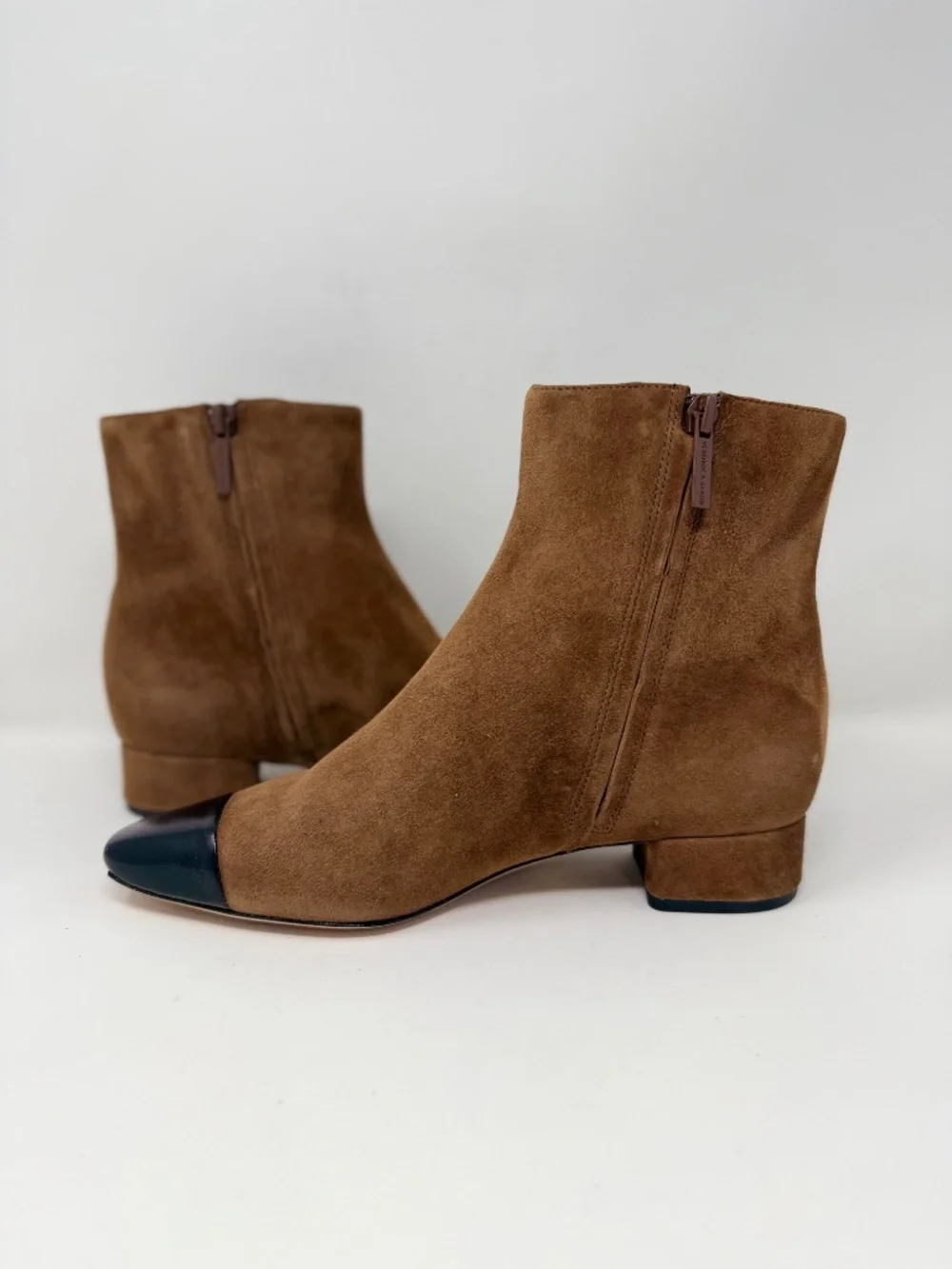Veronica Beard Cecile Cap Toe Booties Brown Suede Sz 7.5