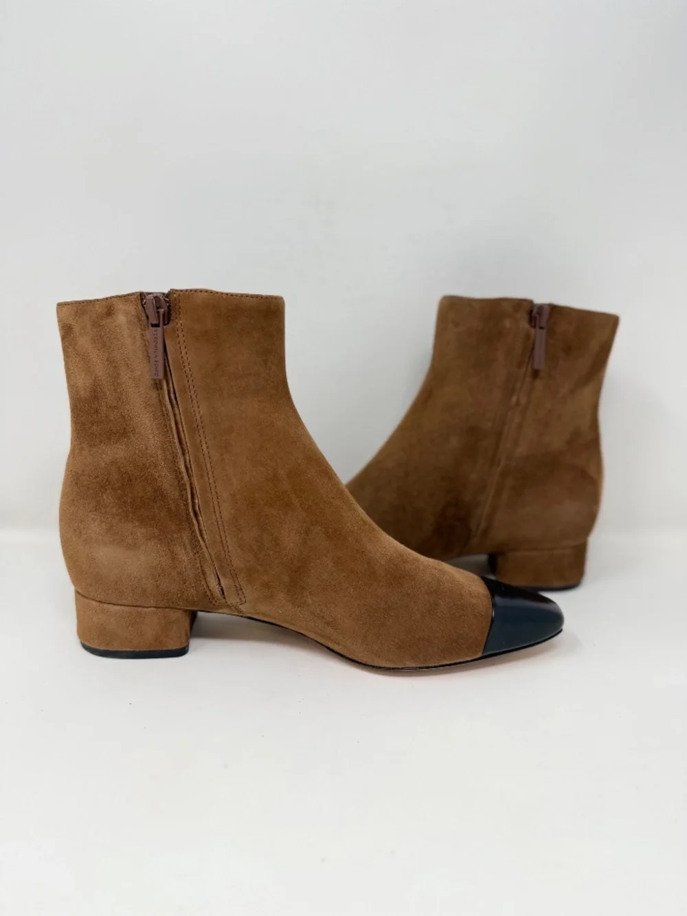 Veronica Beard Cecile Cap Toe Booties Brown Suede Sz 7.5