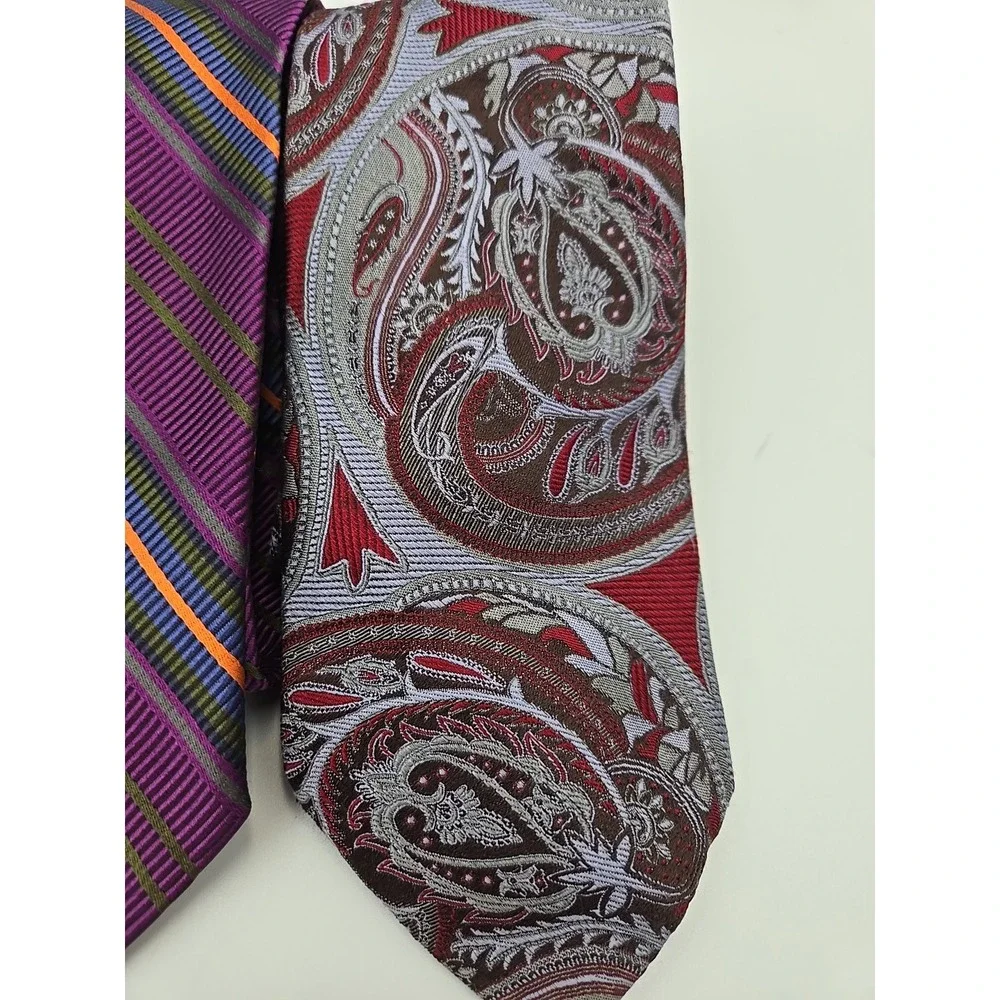 2 Vintage Christian Dior Neck Tie Stripes & Paisley 100% Silk Signature Designer
