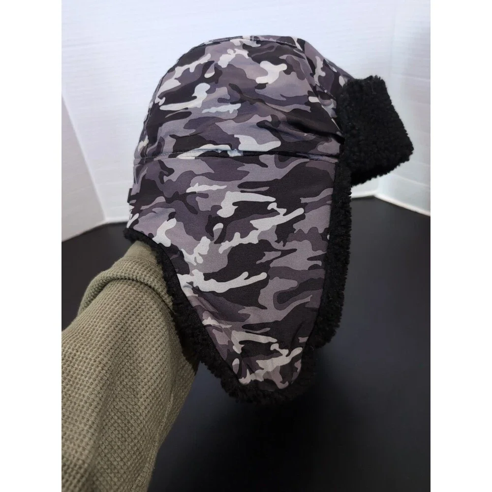 SWISS TECH HAT Black Camo Sherpa Ear Flaps Fleece Insulated Unisex ONE SIZE