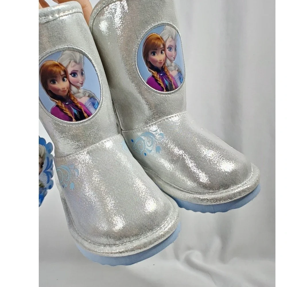 Disney Frozen Boots Silver Anna Elsa Faux Fur Metallic Snowflake Toddler 12 New