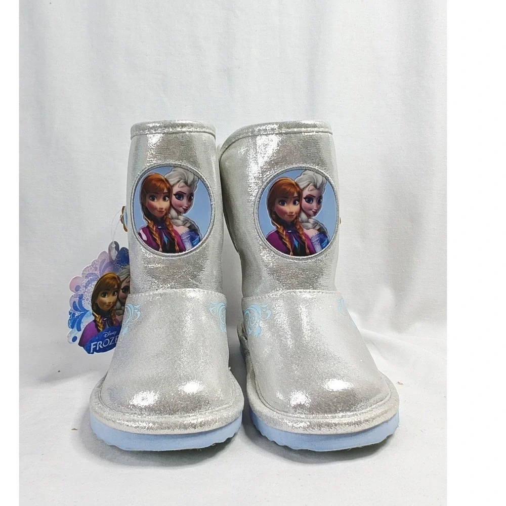 Disney Frozen Boots Silver Anna Elsa Faux Fur Metallic Snowflake Toddler 12 New