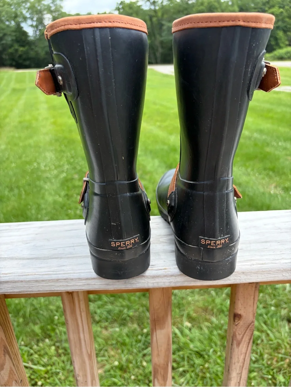 Black Rubber SPERRY TOP SIDER Walker Fog Mid Calf Fleece Lined Boots w/Straps 6