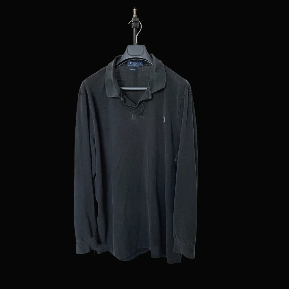 Polo‎ Ralph Lauren Mens XXL Black Long Sleeve Pique Polo Shirt Classic Fit