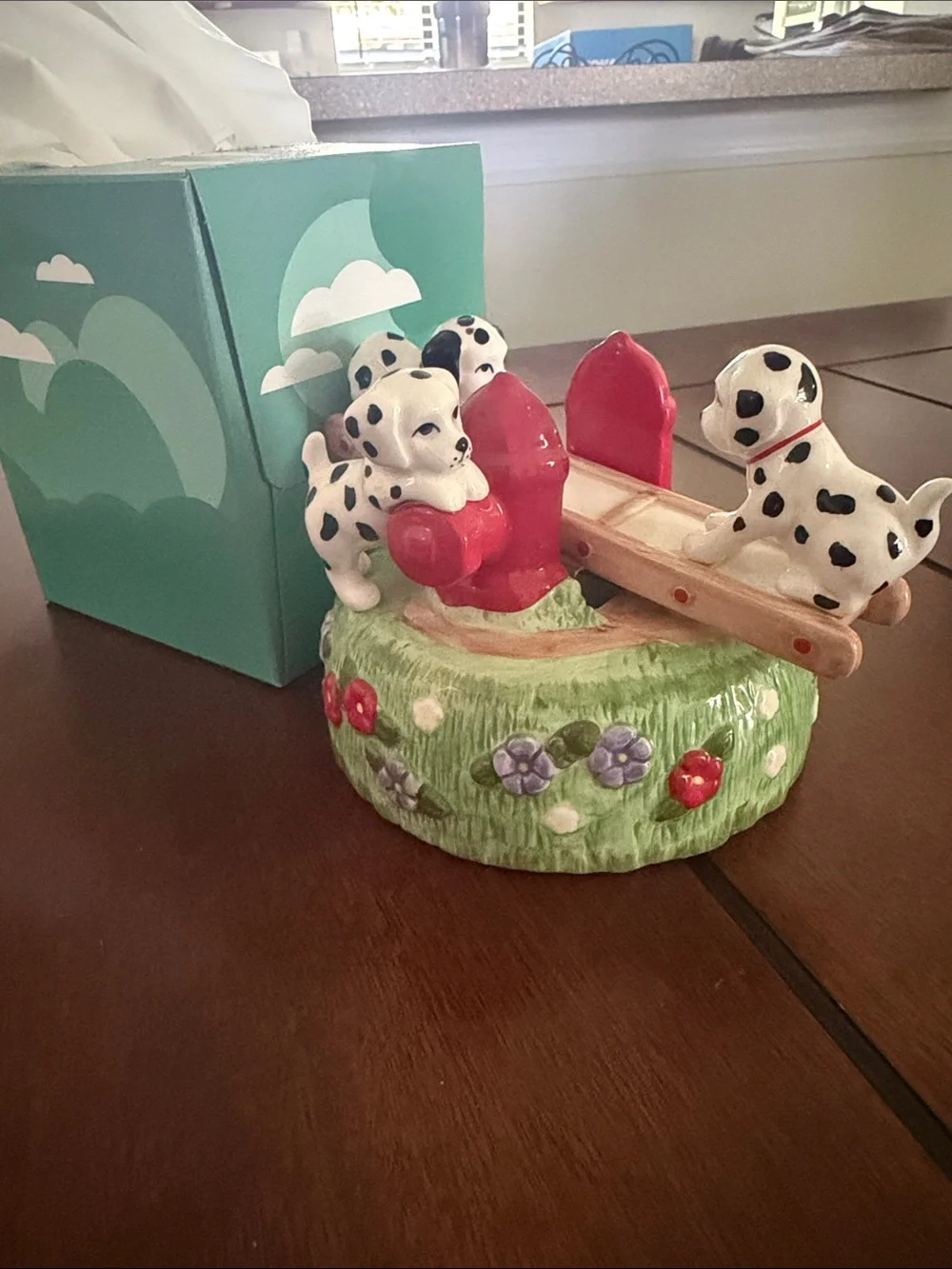 Hand-Painted Dalmatian Carousel Music Box - White and Red Home Accent