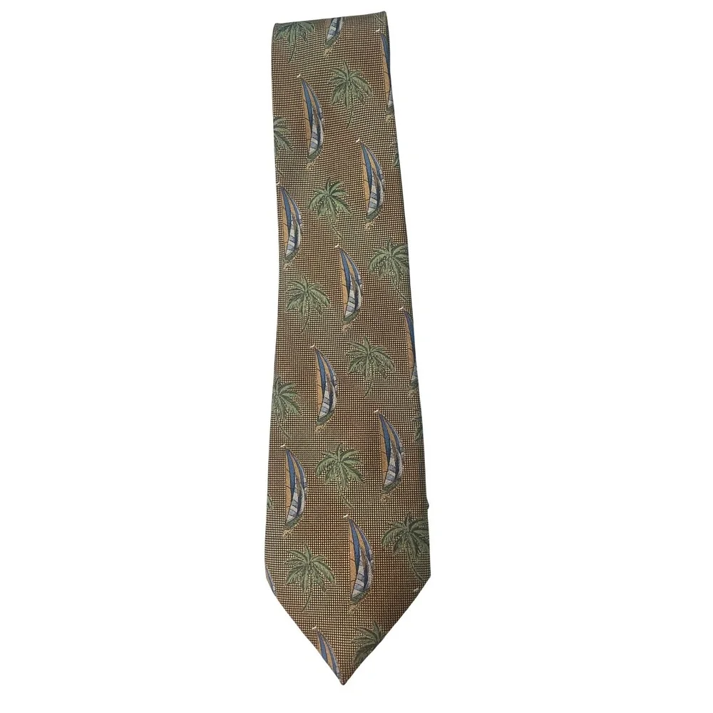 Tango Mens Necktie Palm‎ Tree Sailboat Silk OS Gold Tropical Nautical Summer Tie