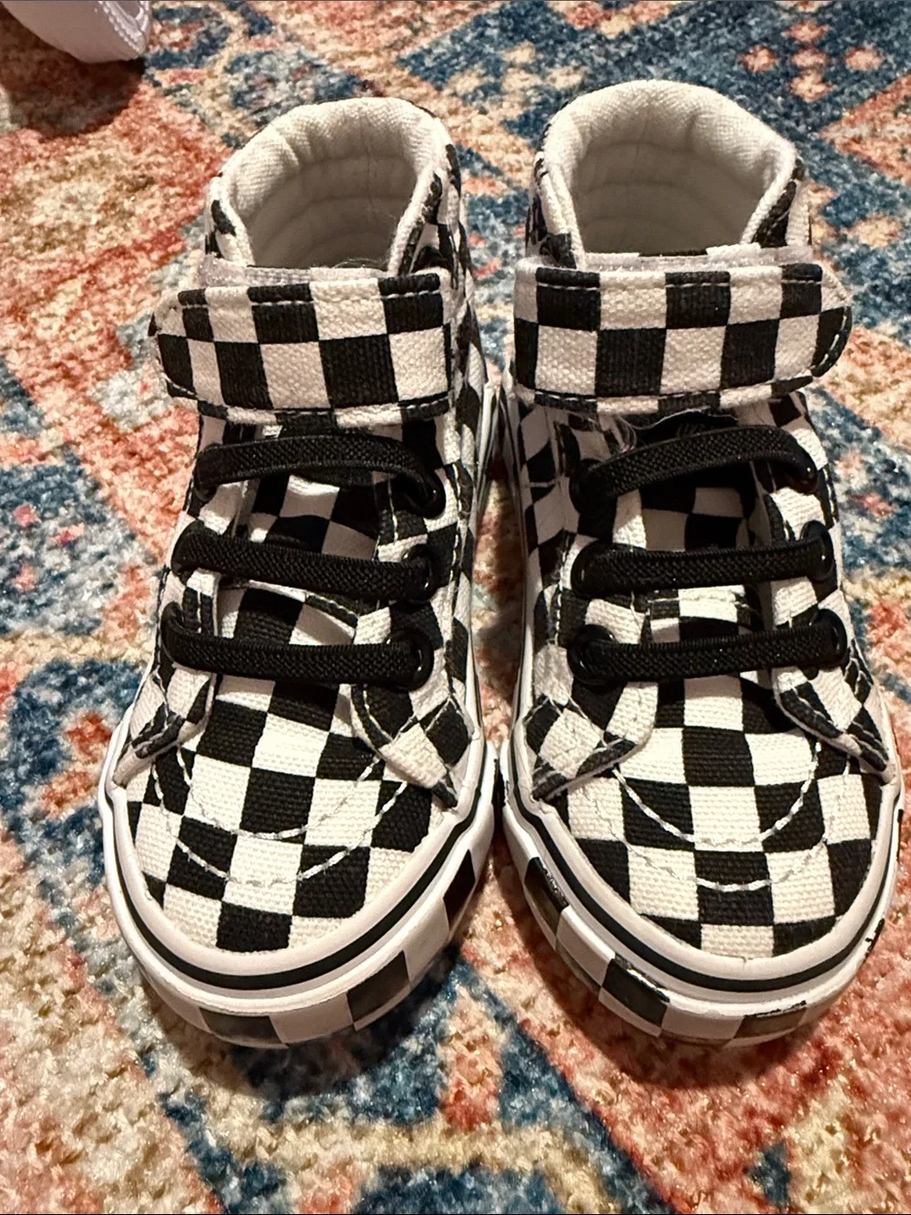 Kids' Checkerboard High-Top Sneakers in Black & White