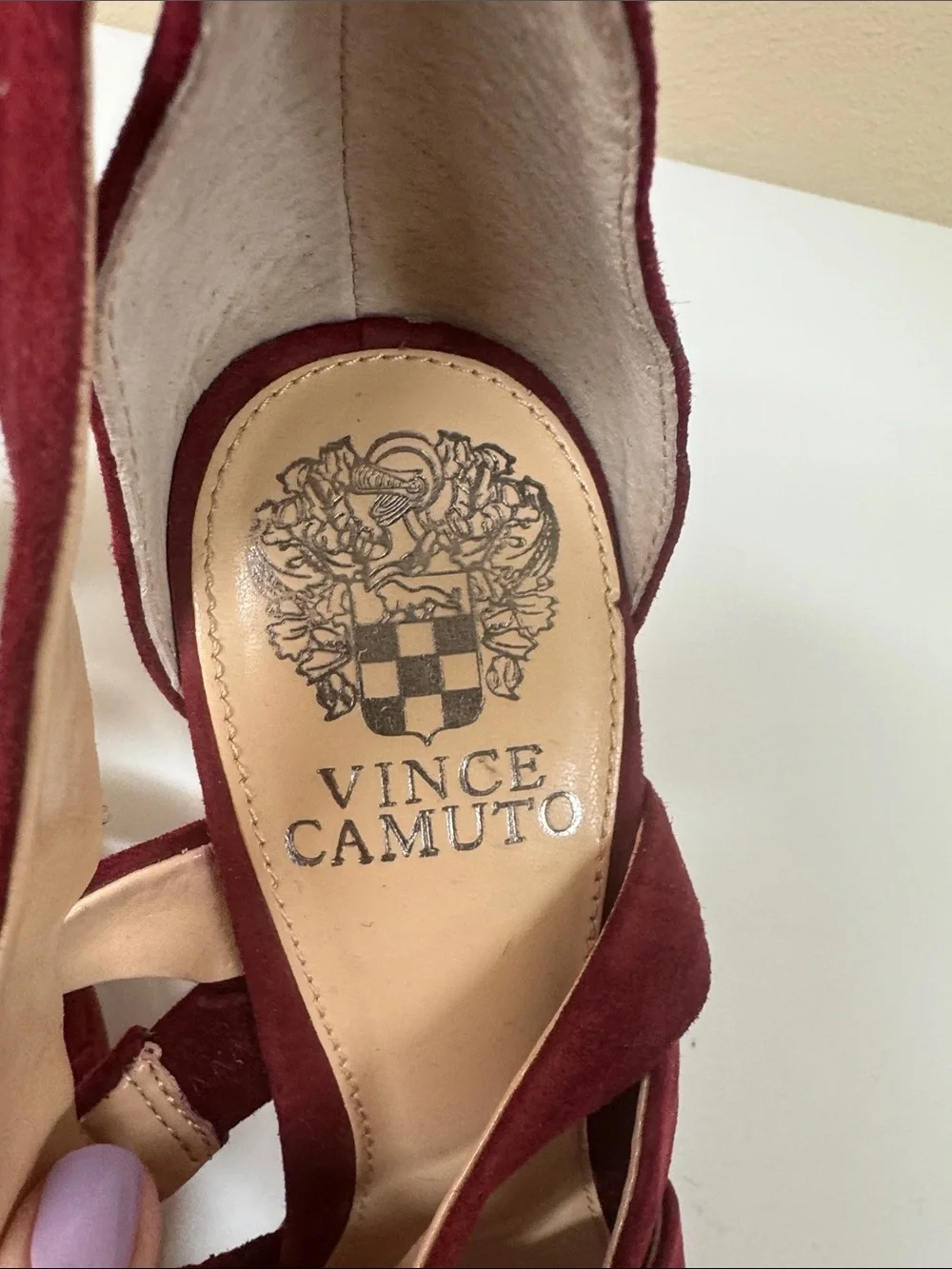 Vince Camuto Burgundy Suede Multi-Strap Block Heel Sandals