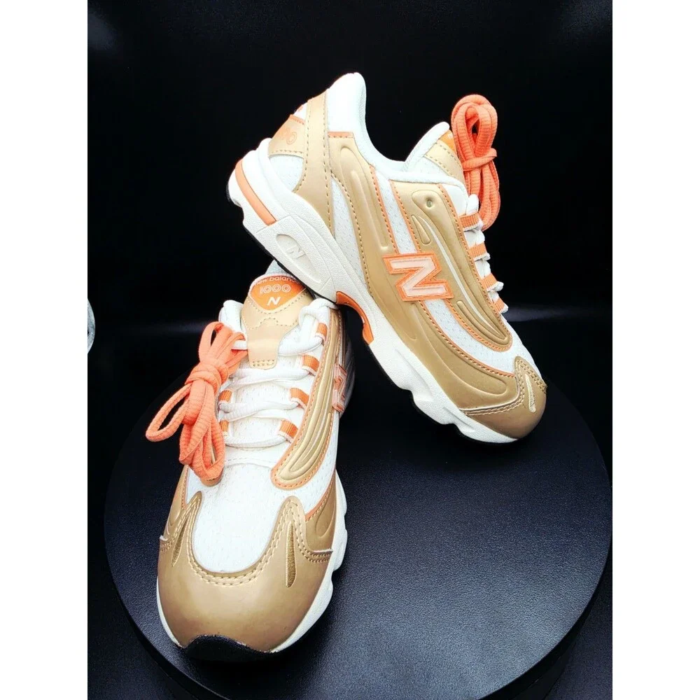 New Balance 1000 Unisex Kids Low Top Lace-Up Sneakers White/Gold  Size US 2.5