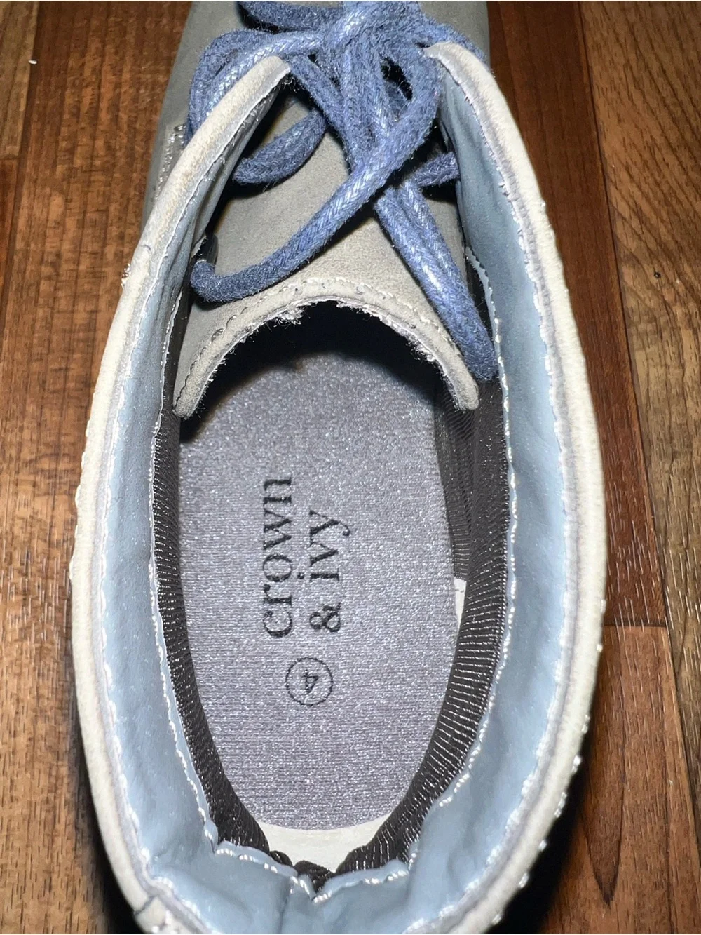 crown & ivy Grey Chukka Boots with Blue Laces
