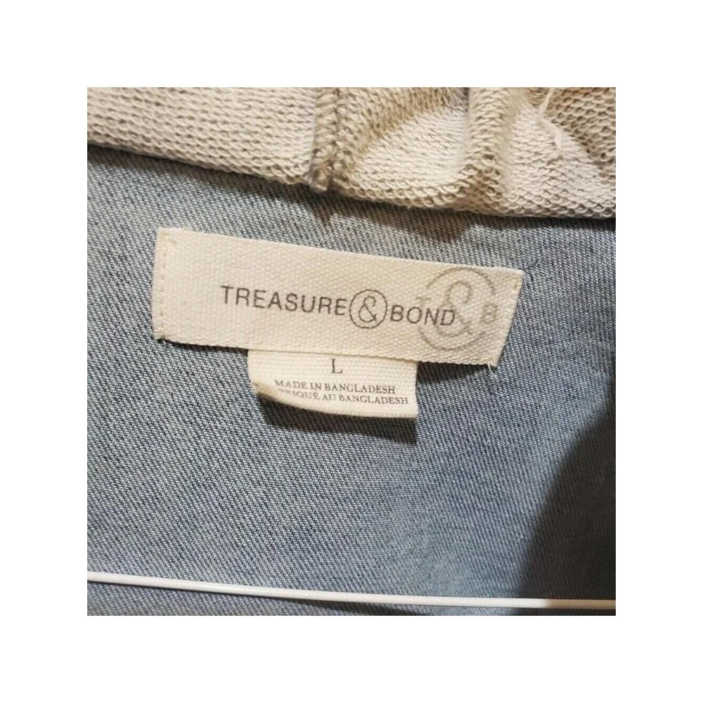 Treasure & Bond Denim Jacket Hoodie Raw Hem Jean Jacket Casual Blue