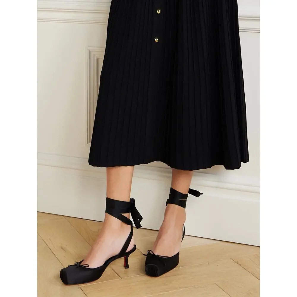 Christian Louboutin Cassia Lace Up 55 Black Tie Ballet Sandal Low Heel Pump 38