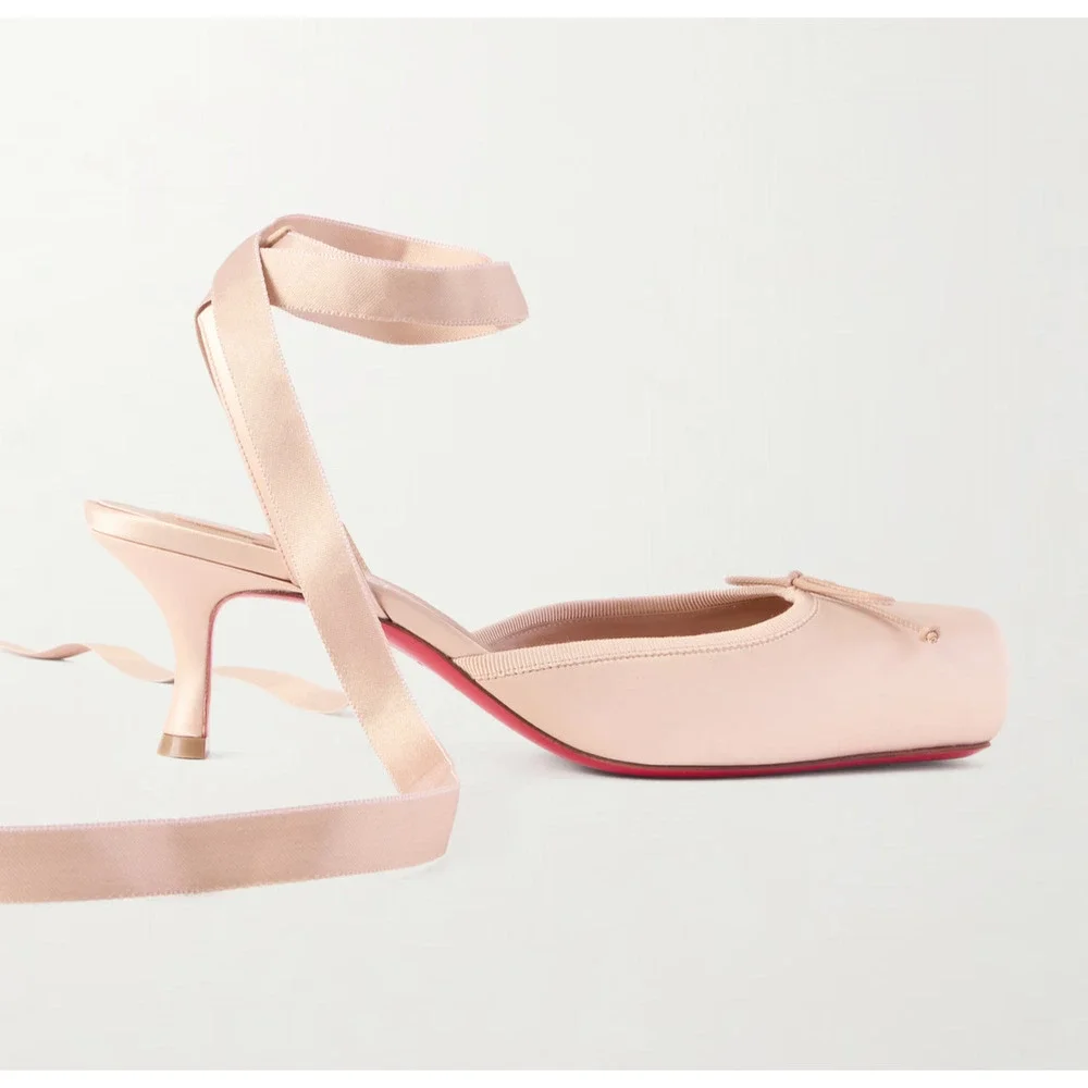 Christian Louboutin Cassia Lace Up 55 Blush Nude Ballet Sandal Heel Pump 36.5