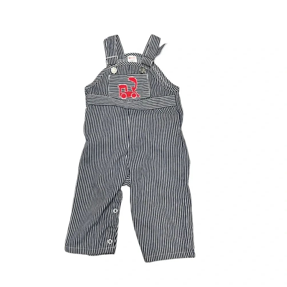 Vintage Sears Baby Railroad Stripe Train Overalls Hickory Denim 20-25lb 32in