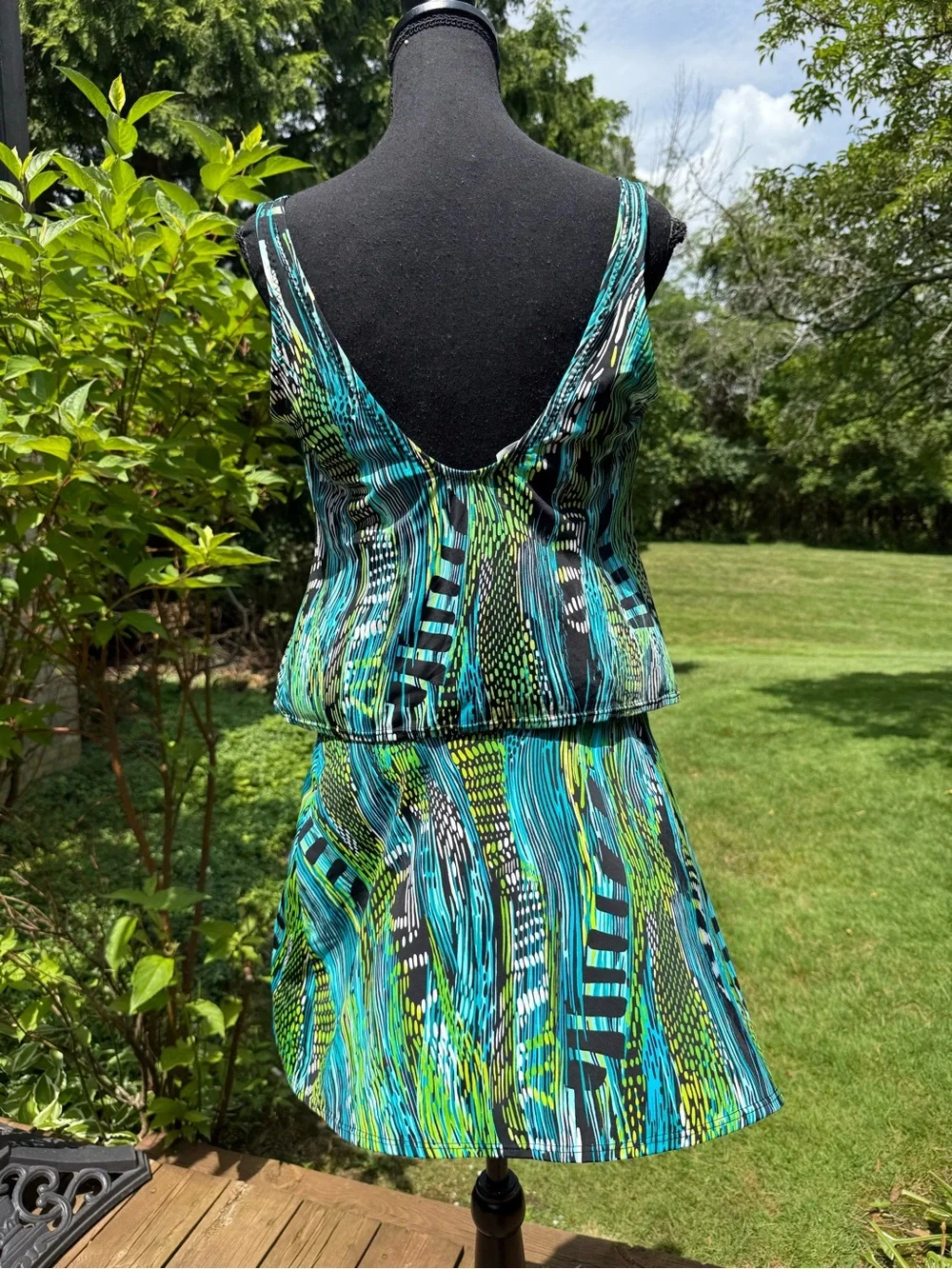 Vintage Tankini Bikini Set 2 Piece Swim Suit Size 10 Made in USA Green  Floral.