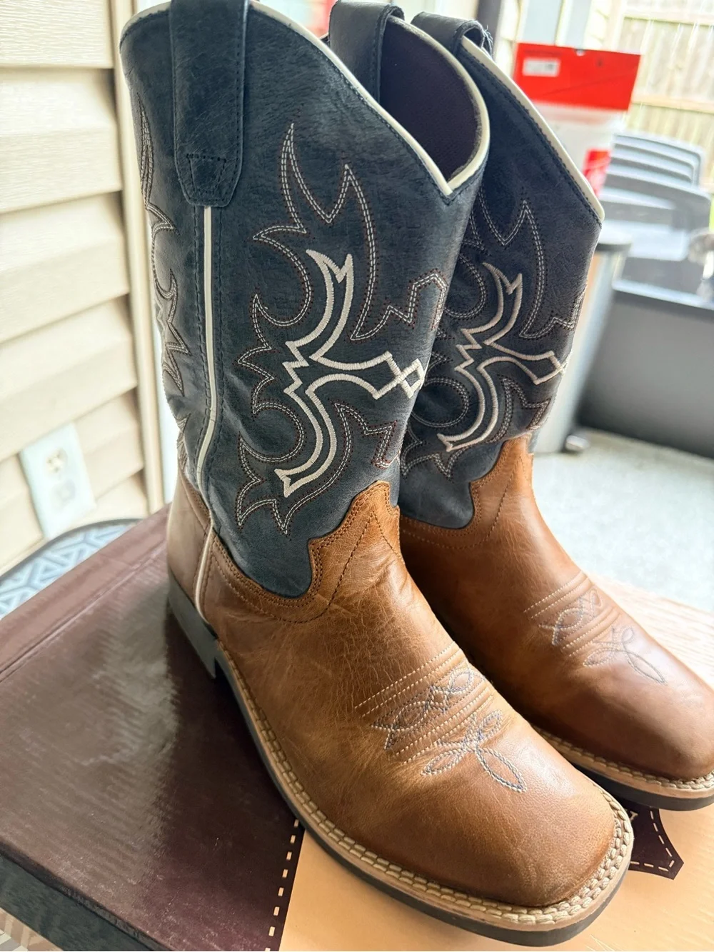Little boys Two-Tone Western Cowboy Boots - Brown & Dark Gray