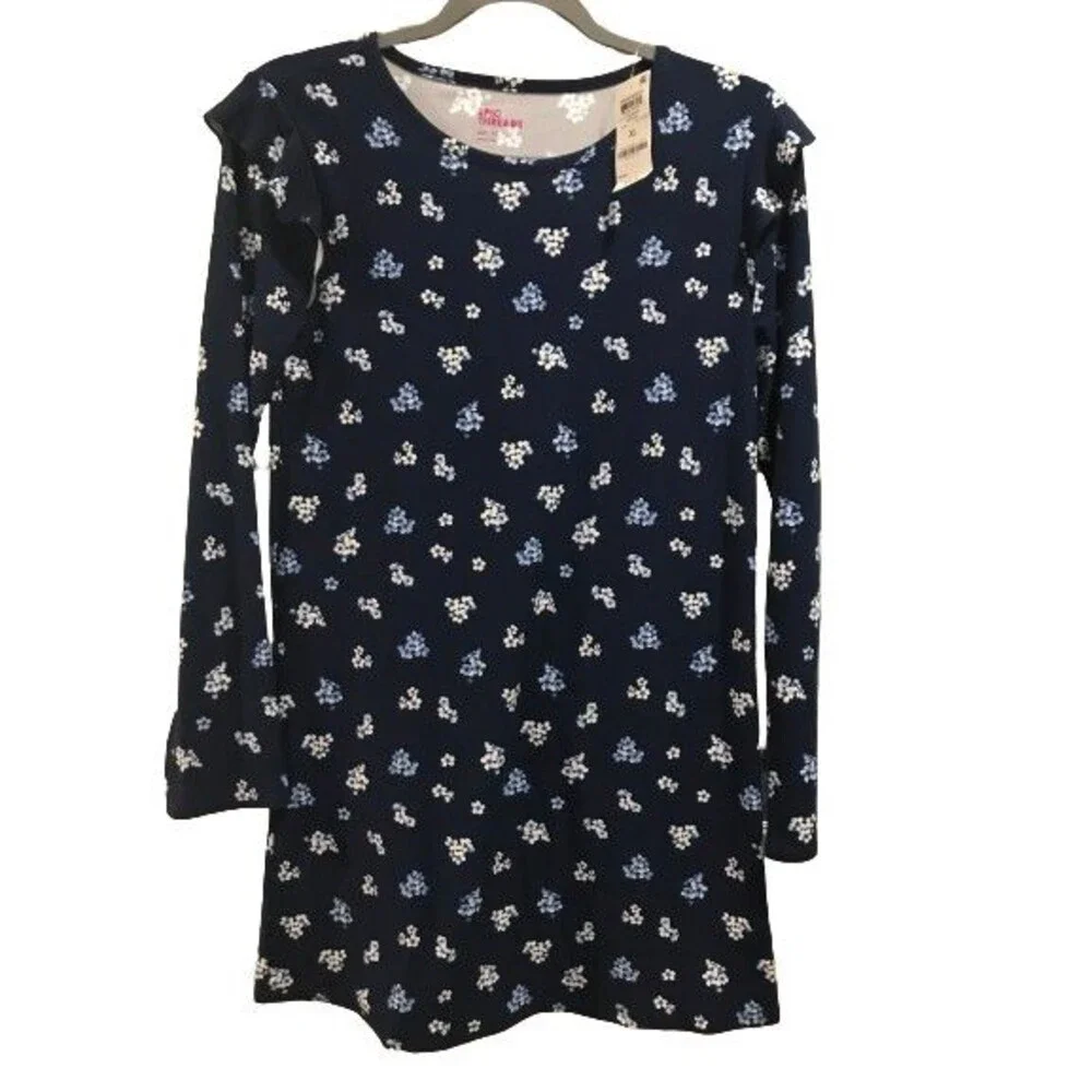 Girl's XL Dress Epic Threads Floral Long Sleeve Blue ruffle shoulder Pullover