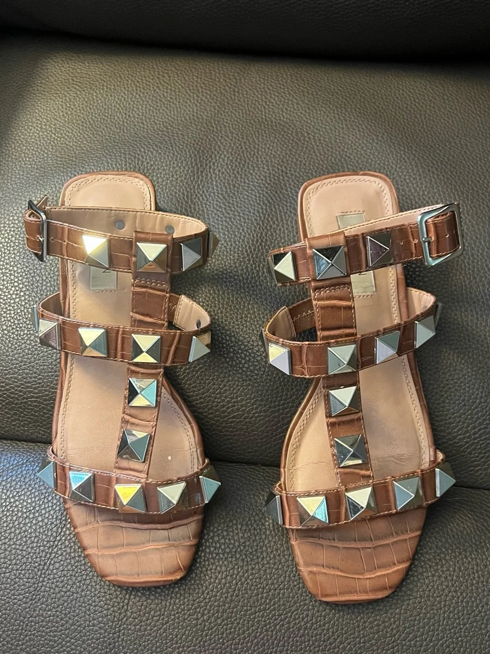 Seven7 Brown Pyramid Stud Gladiator Sandals