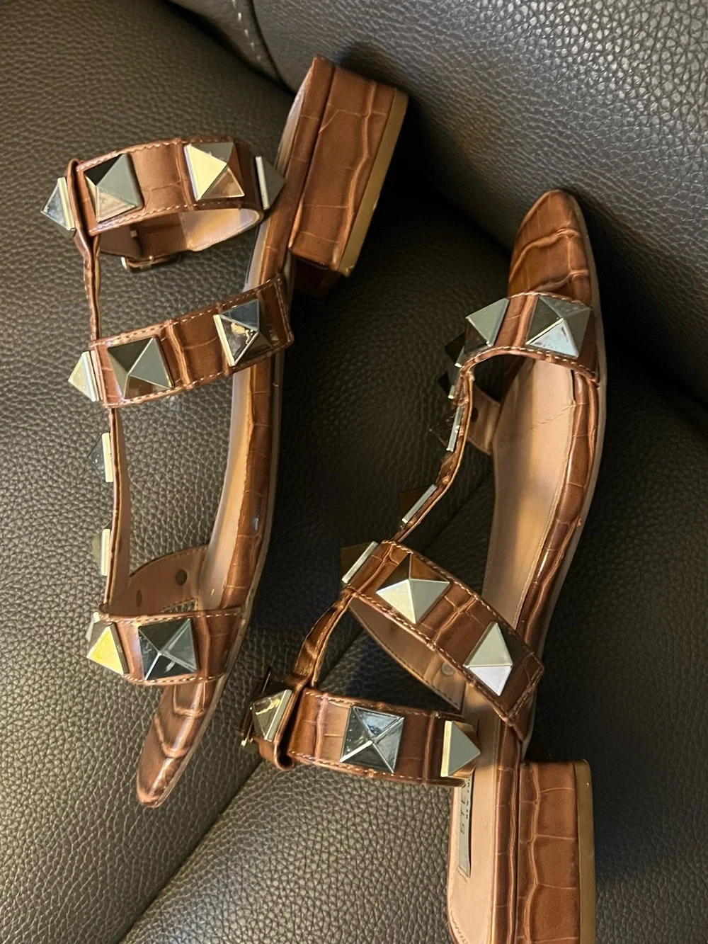 Seven7 Brown Pyramid Stud Gladiator Sandals