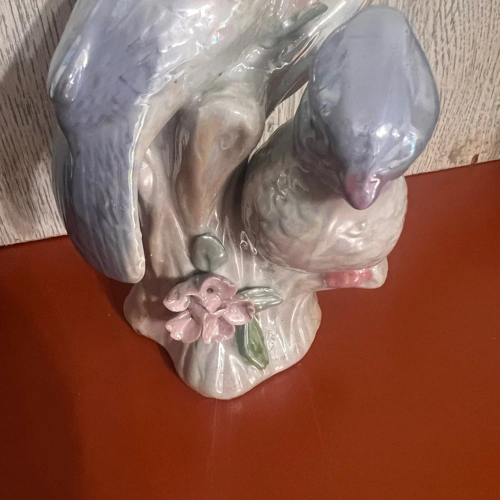Vintage Lusterware Blue Jay Pair Ceramic Figurine Pearlescent Bird Statue 7.5