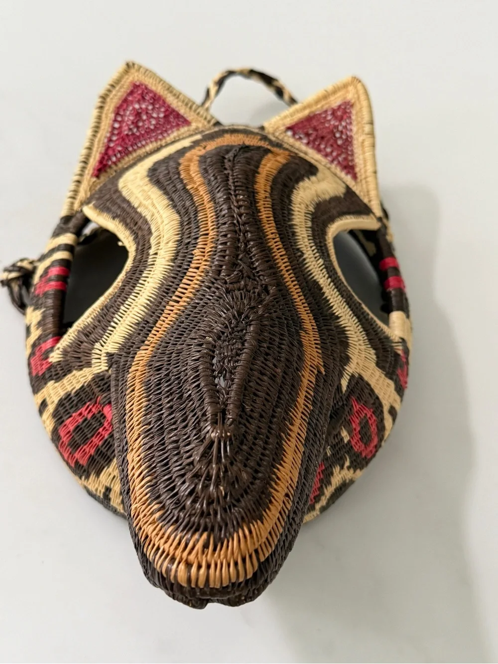 Embera Wounaan Handwoven Palm Fiber Animal Mask Panama Folk Art 10” vintage 80s