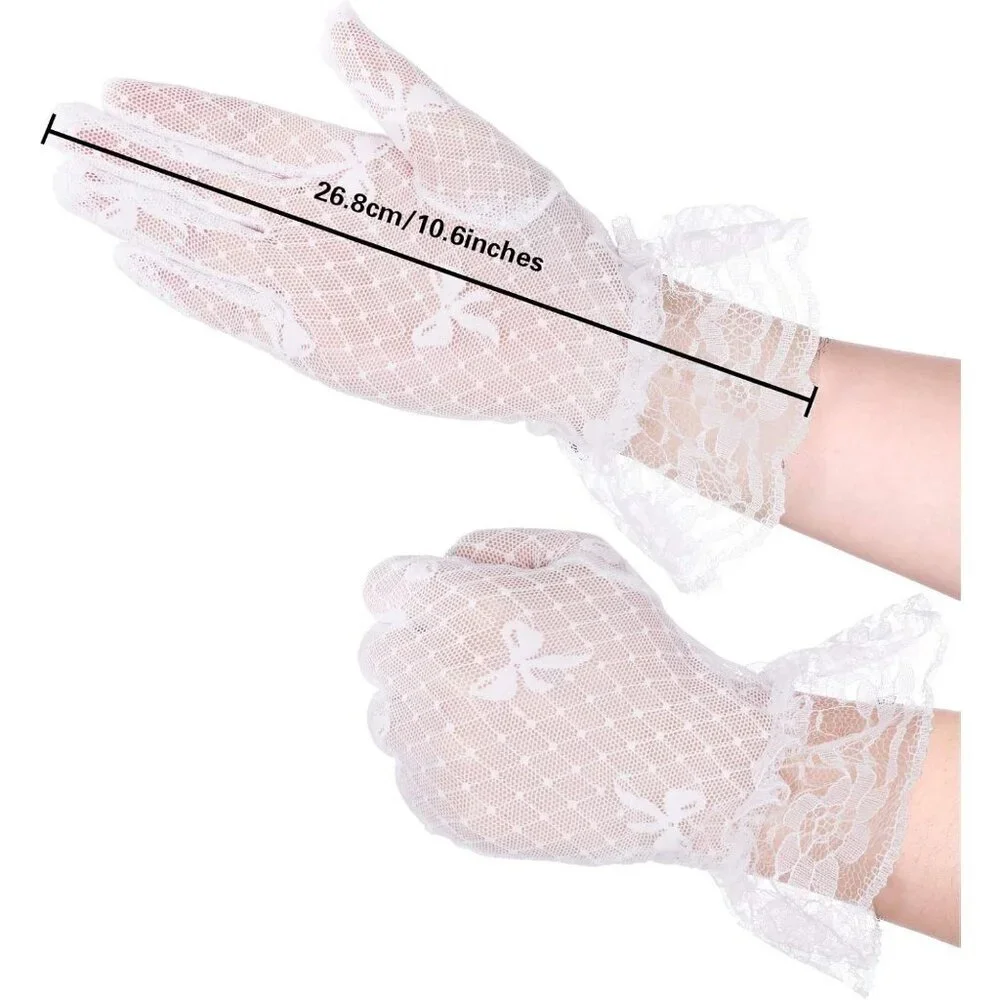 Women's Elegant Dress Up Lace Gloves White Halloween Wedding Parties Prom