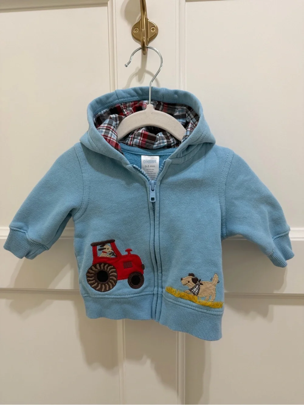 Gymboree Baby Blue Tractor Puppy Zip Hoodie 0-3 Months Farm Embroidered