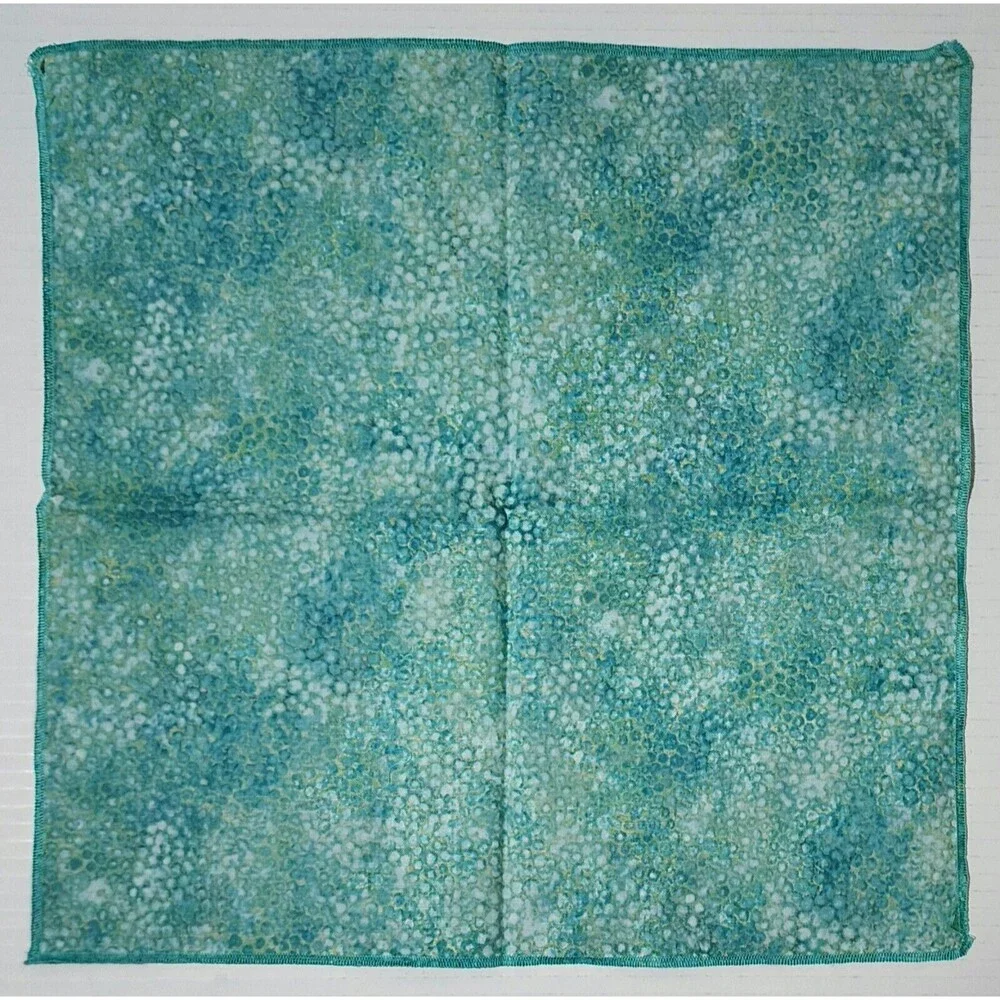 Set of 10 Cloth Napkins Shimmer Teal Gold Fabric Pebbles Pattern 13.5x13.5 NWOT
