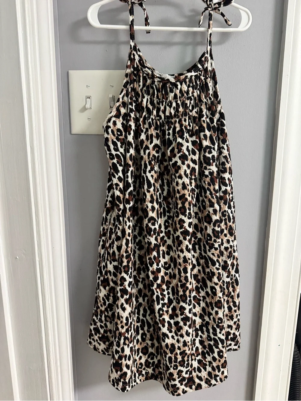 Leopard Print Tie-Strap Sundress - Black, Brown, Cream