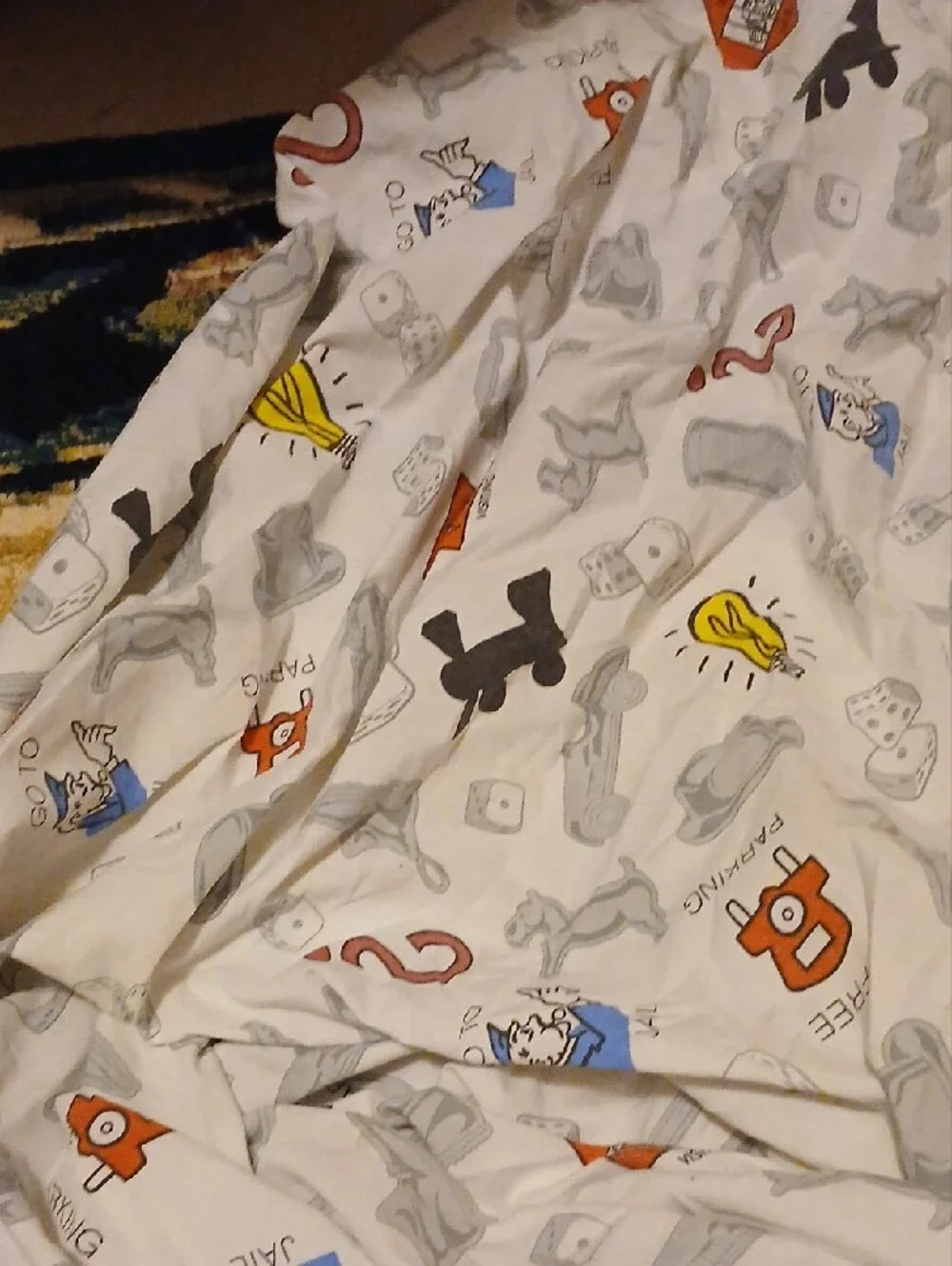 Monopoly Print White Bedding Cover with Game Icon Pattern