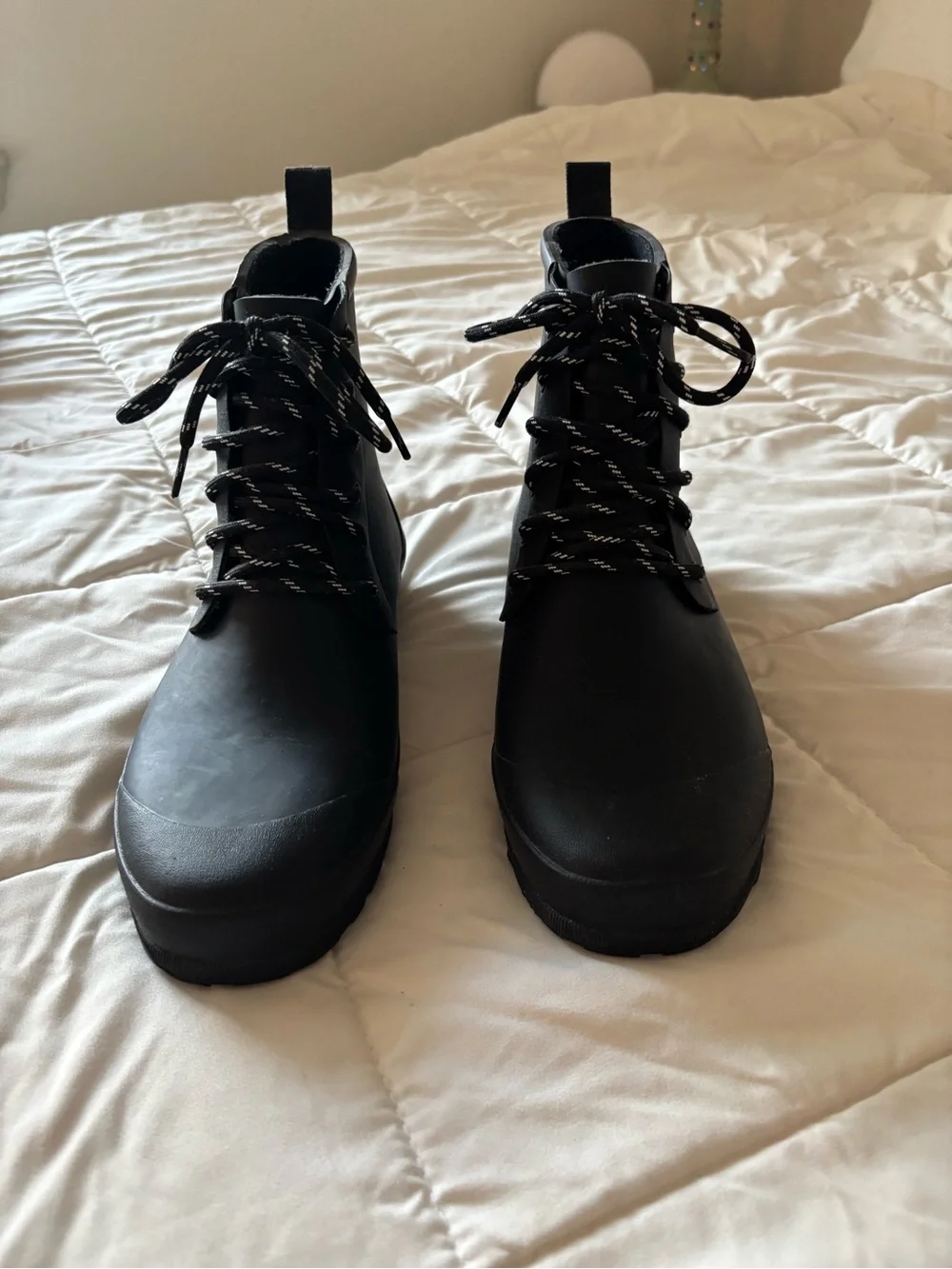 Madewell Black Lace-Up Ankle Rain Boots