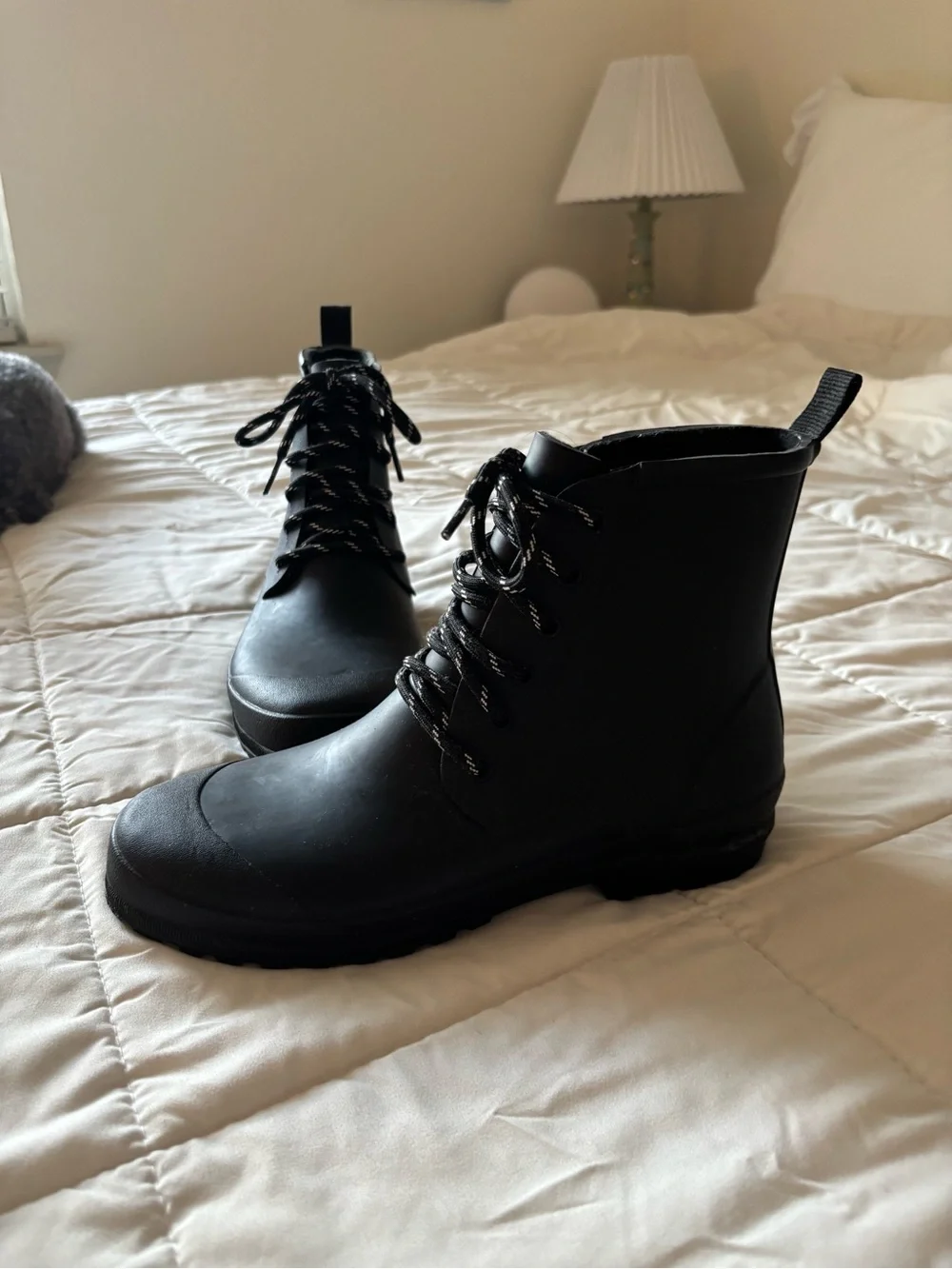 Madewell Black Lace-Up Ankle Rain Boots